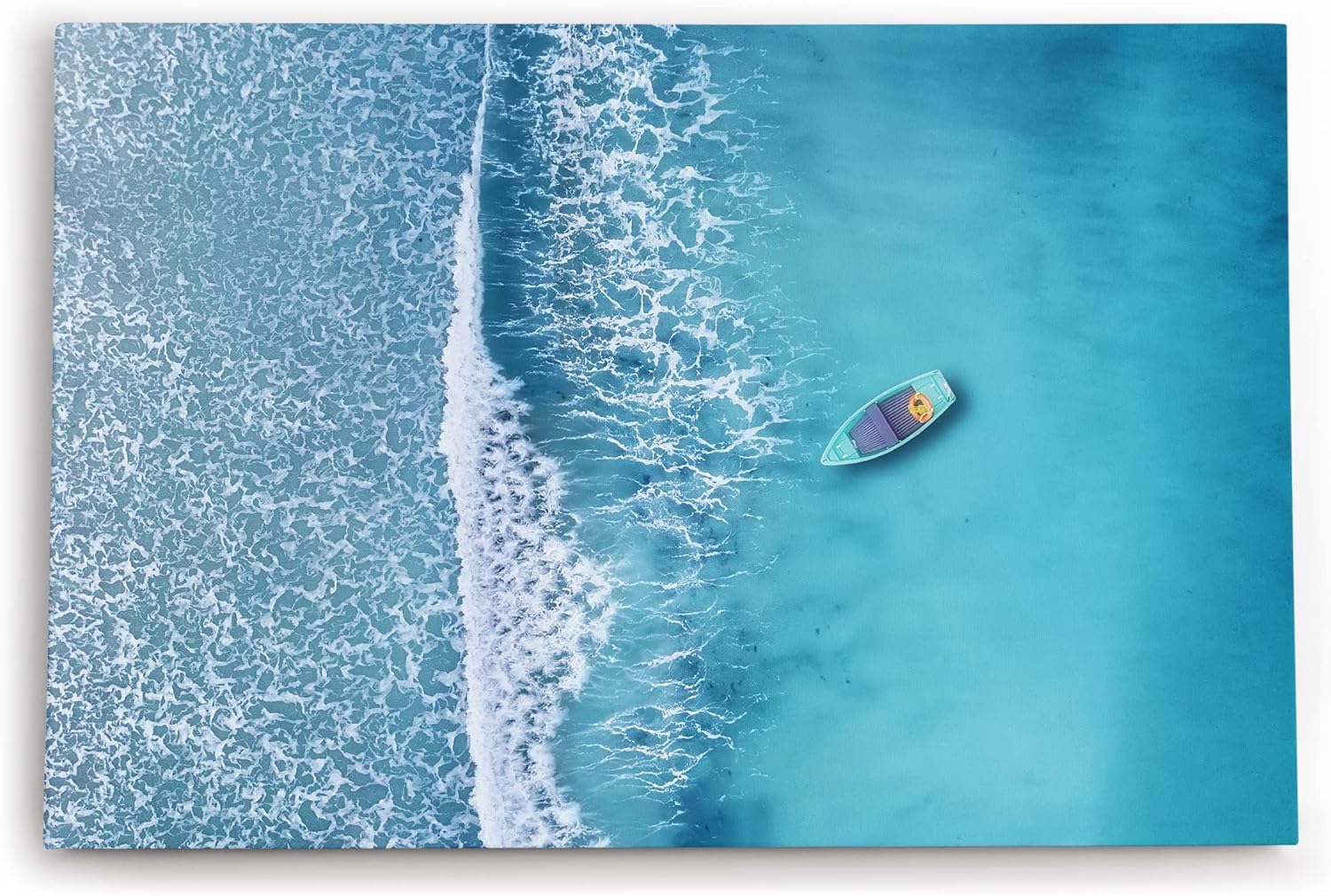 Paul Sinus Wandbild 120x80cm Luftaufnahme Strand Boot Blau Meer Wellen Vogelperspektive