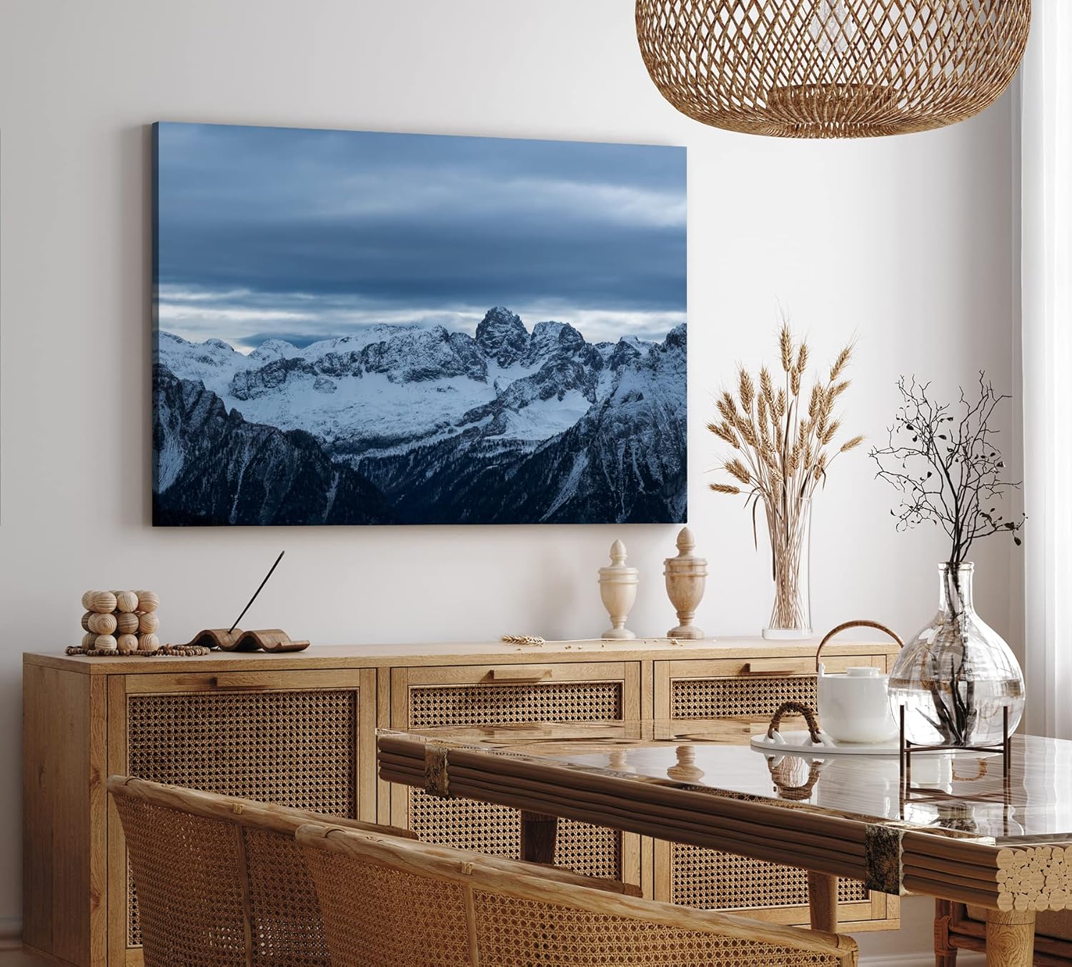 Paul Sinus Wandbild 120x80cm Berge Gebirge Schnee Bergkette dunkler Himmel
