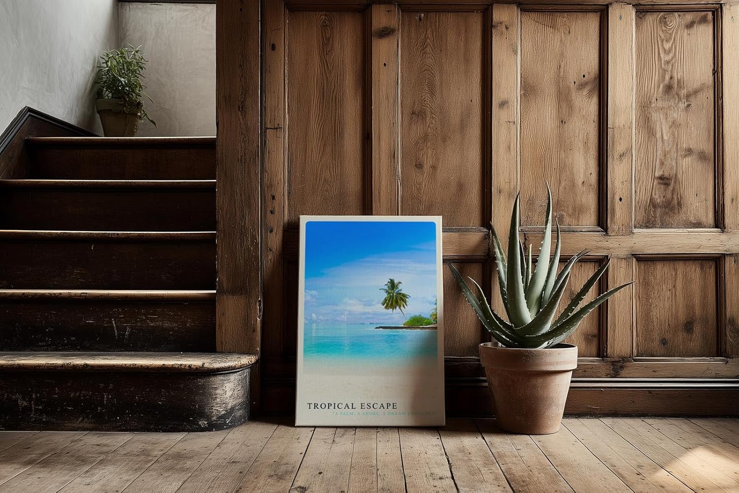 Paul Sinus Kunstdruck 40x60cm Tropical Escape mit Palmenstrand und türkisblauem Meer in der Karibik