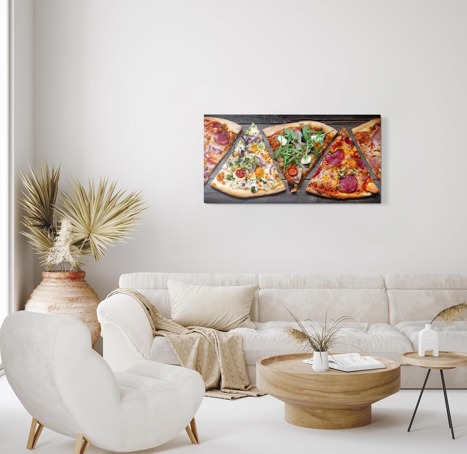Paul Sinus Wandbild 120x60cm – Leckere Pizzavielfalt, modernes Küchenbild auf Leinwand, rustikale Essenskunst für Küche, Esszimmer, Restaurant, italienische Atmosphäre