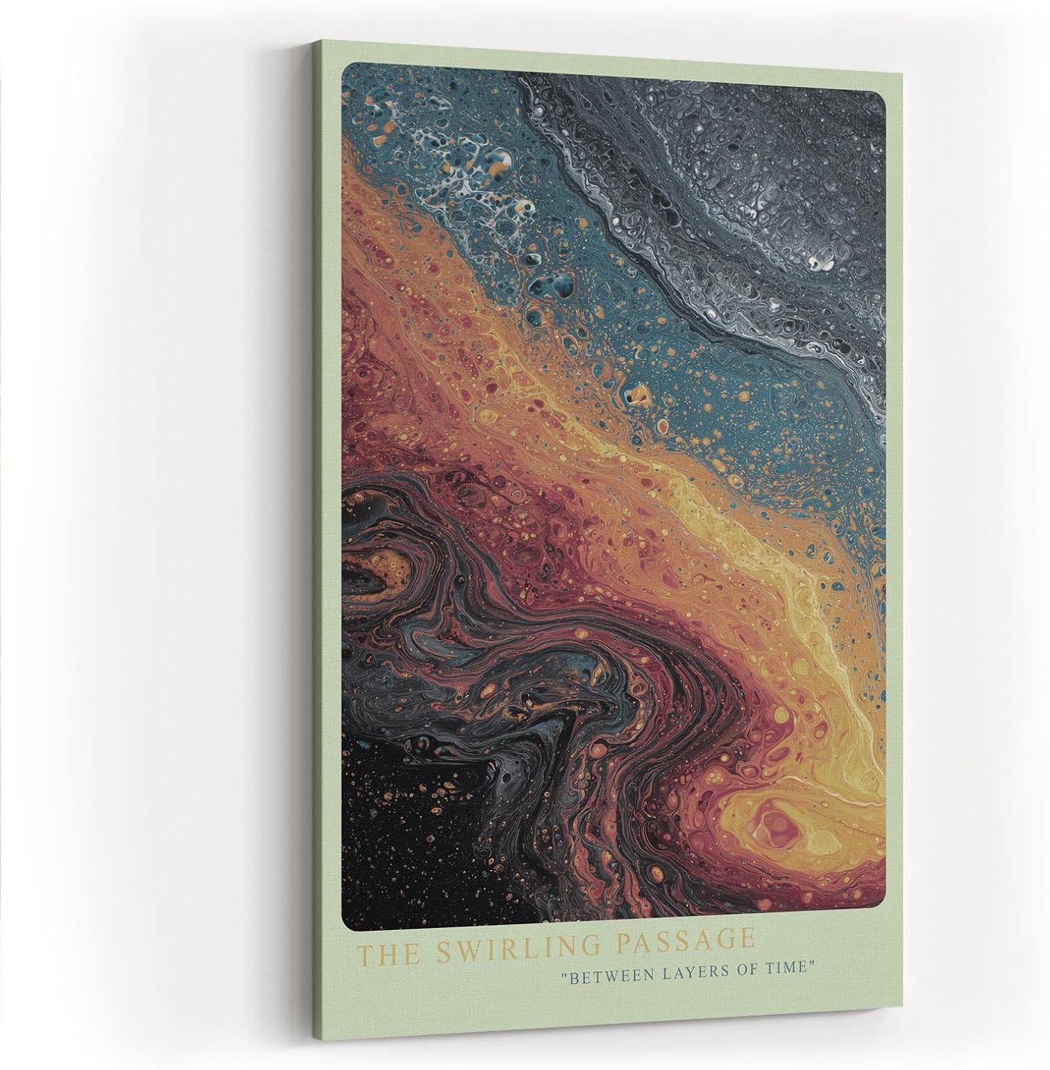 Paul Sinus Wandbild in 40x60cm The Swirling Passage in warmen Braun-, Gelbund Blautönen mit organischen Farbmustern für zeitlose Raumgestaltung