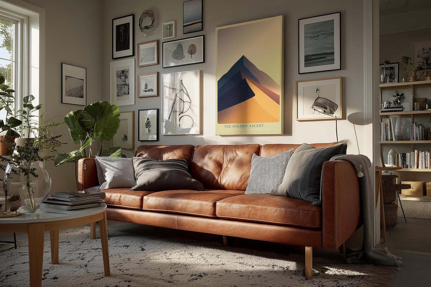 Paul Sinus Wandbild in 40x60cm The Golden Ascent – Minimalistische Dünenlandschaft in goldenen und blauen Tönen für stilvolle Raumgestaltung
