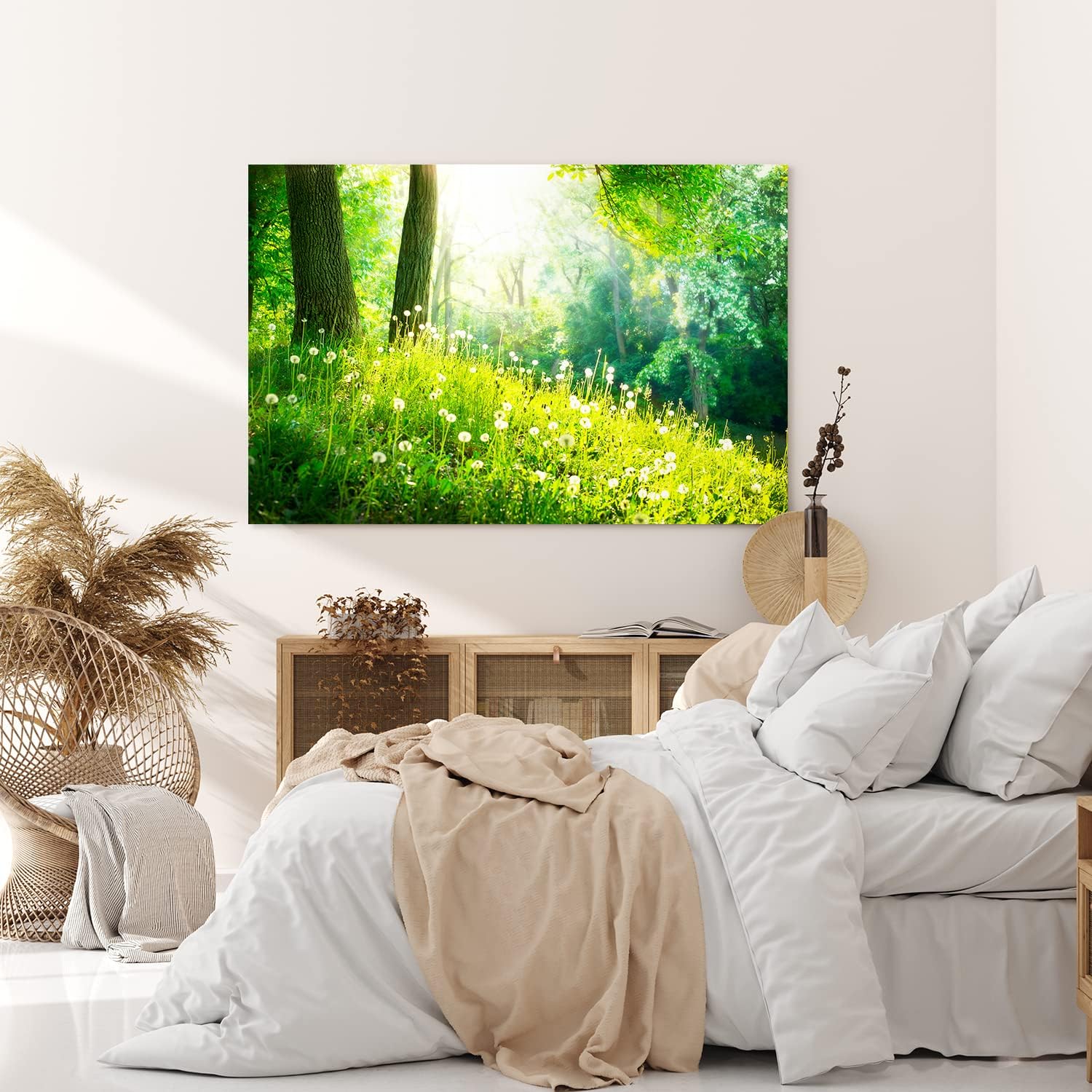 Paul Sinus Wandbild 120x80cm Wald Bäume Grün Pusteblumen Wiese Gras Sonnenschein