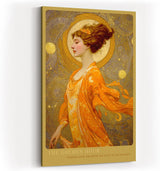 Paul Sinus Wandbild in 40x60cm The Golden Hour mit eleganter Frau in goldener Robe vor strahlendem Kreis für luxuriöse Wandgestaltung