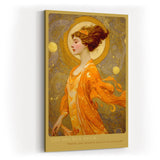 Paul Sinus Wandbild in 40x60cm The Golden Hour mit eleganter Frau in goldener Robe vor strahlendem Kreis für luxuriöse Wandgestaltung