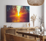 Paul Sinus Wandbild 120x80cm Sonnenuntergang Sonnenstrahl Wald Bäume Natur
