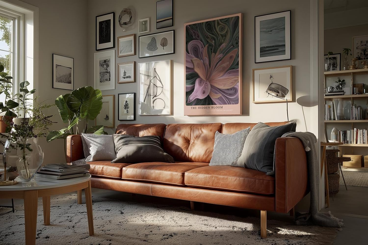 Paul Sinus Wandbild in 40x60cm The Hidden Bloom – Abstraktes Blumenmotiv in gedeckten Rosa-, Lilaund Grüntönen mit plastischer Struktur