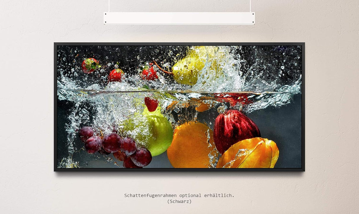 Obst und Gemüse in Wasser ca. 130x70cm Wandbild inklusive Schattenfugenrahmen schwarz - Panorama Leinwand Bild XXL Format Wandbilder Wohnzimmer Wohnung Deko Kunstdrucke
