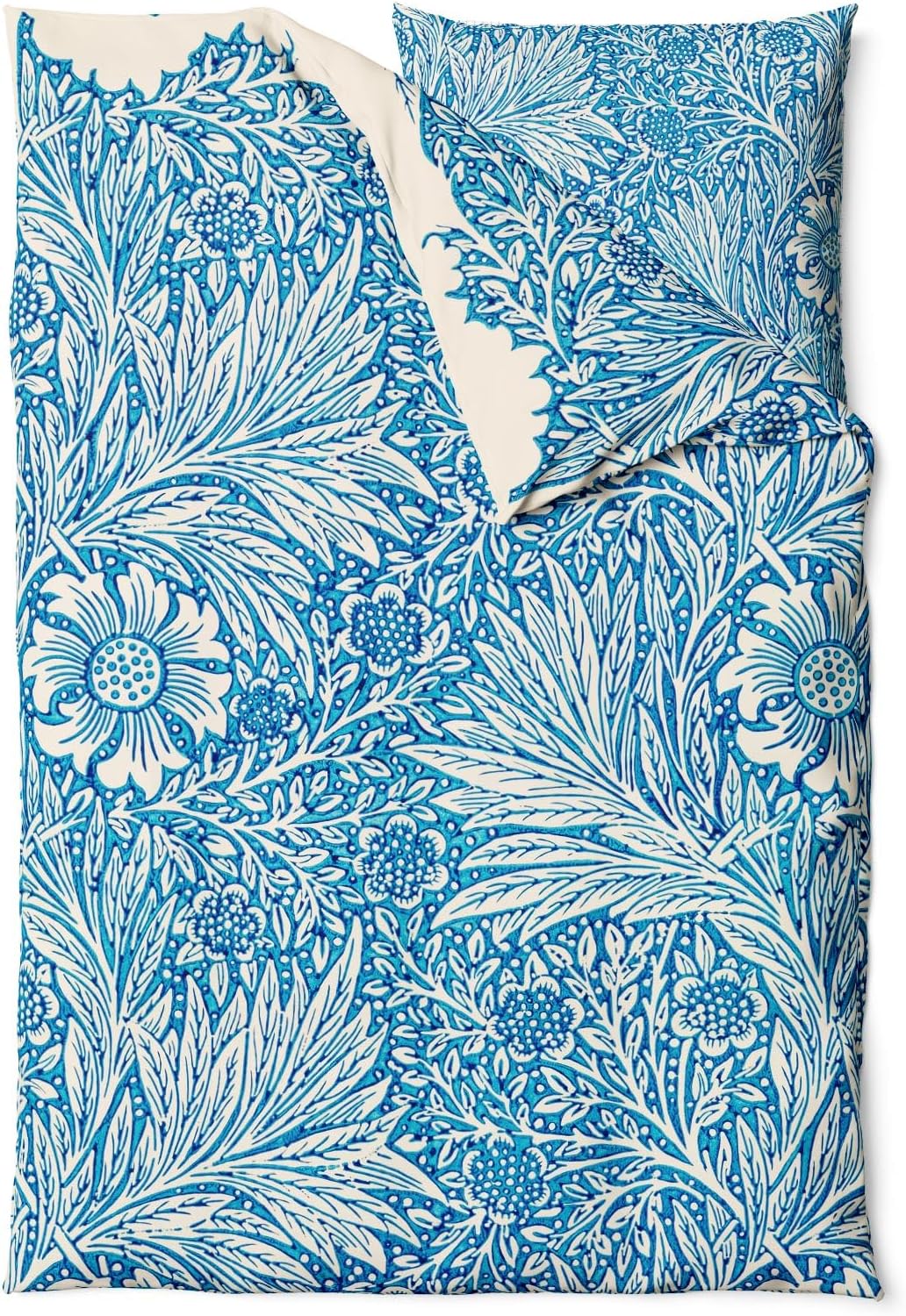Sinus Art Bettwäsche 135x200 cm + 80x80 cm – florales Wendedesign in Blau und Beige – Mikrofaser – weich & stilvoll