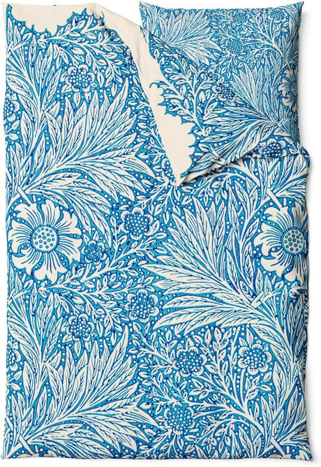 Sinus Art Bettwäsche 135x200 cm + 80x80 cm – florales Wendedesign in Blau und Beige – Mikrofaser – weich & stilvoll