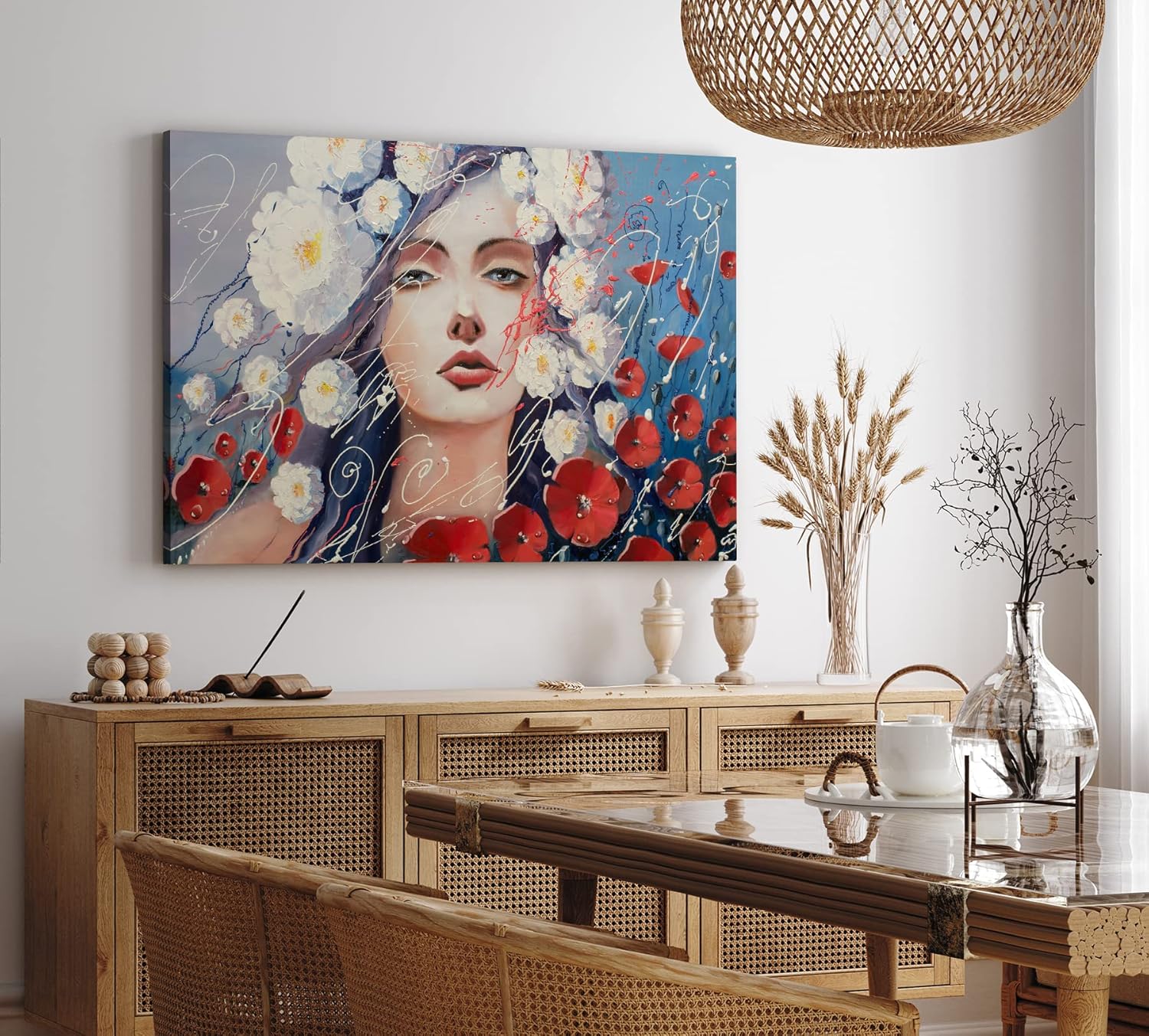 Paul Sinus Wandbild 120x80cm Junge Frau Porträt Kunstvoll Feminin Schönheit Blumen