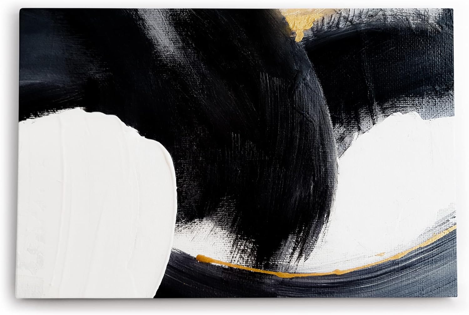 Wandbild 120x80cm Abstrakte Kunst schwarze Farbe Pinselstrich Modern