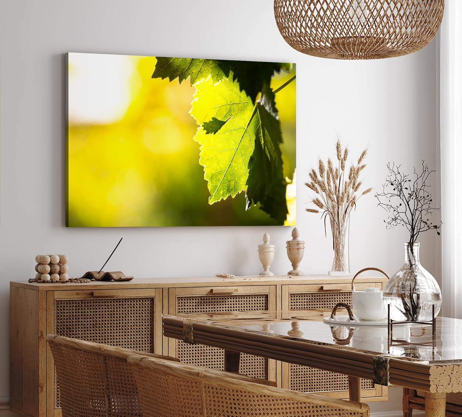 Paul Sinus Wandbild 120x80cm Eichenblatt Blatt Grün Sonnenschein Baum Fotokunst