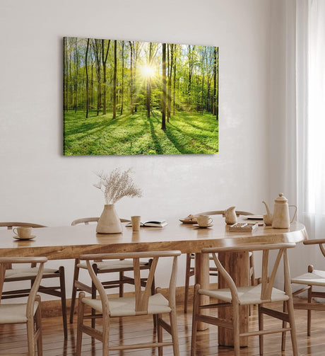 Paul Sinus Wandbild 120x80cm Grüner Wald Sonnenschein Lichtstrahlen Bäume Natur