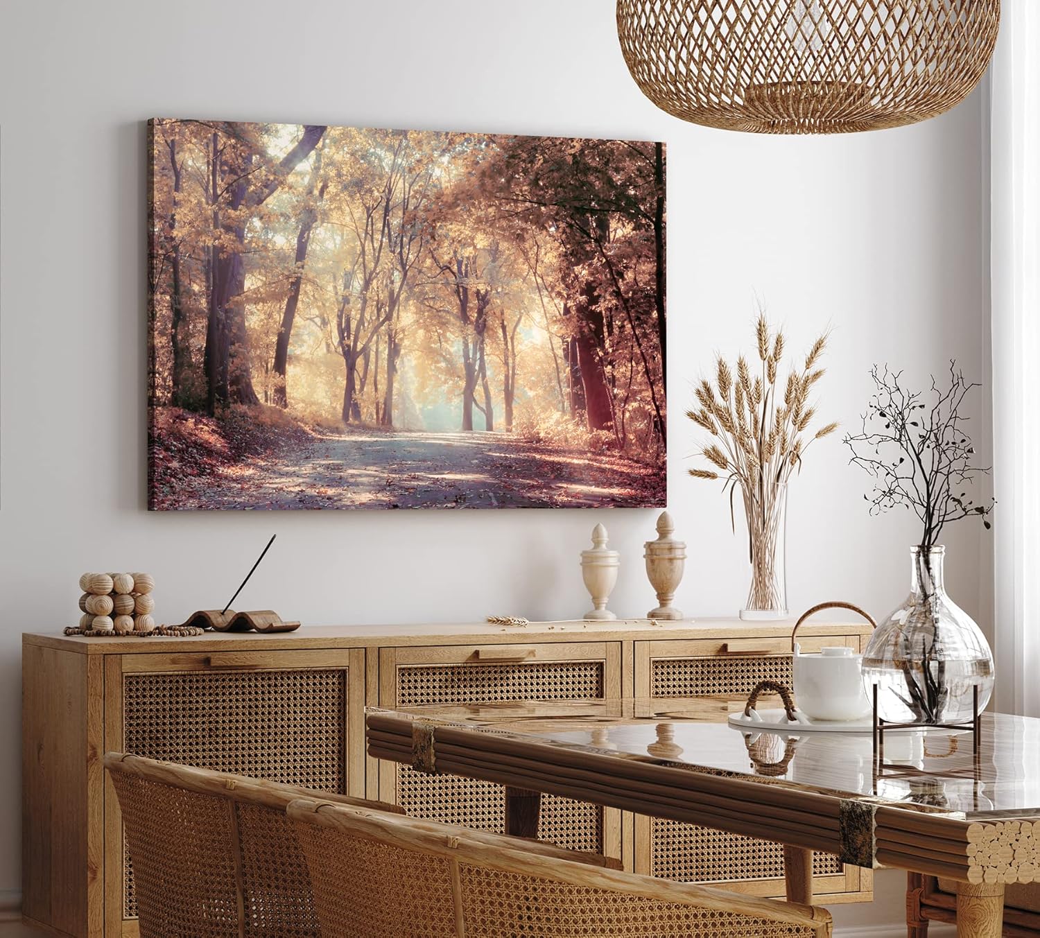 Paul Sinus Wandbild 120x80cm Wald Waldweg Natur Bäume Sonnenstrahlen Herbst