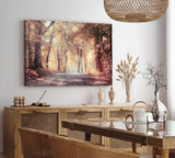 Paul Sinus Wandbild 120x80cm Wald Waldweg Natur Bäume Sonnenstrahlen Herbst