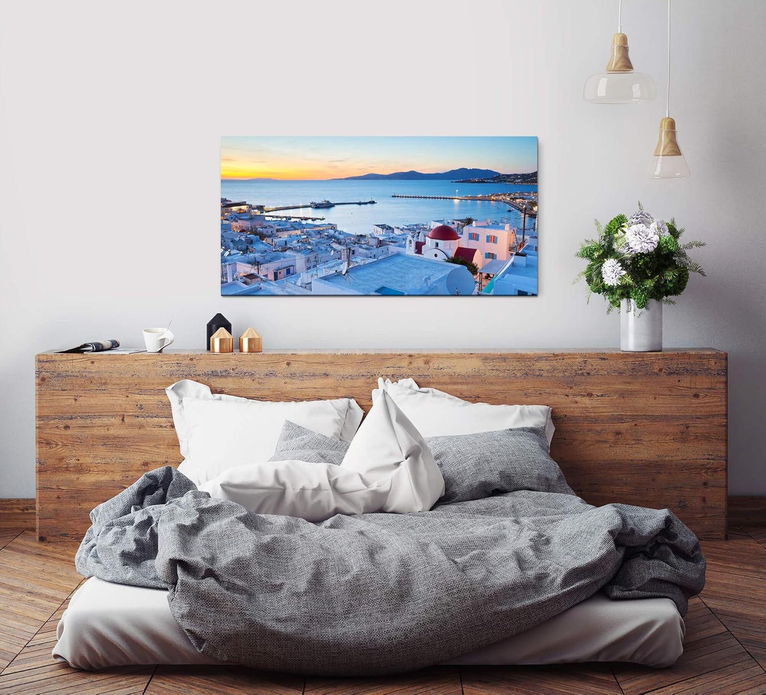Griechenland Skyline ca. 130x70cm Wandbild inklusive Schattenfugenrahmen schwarz - Panorama Leinwand Bild XXL Format Wandbilder Wohnzimmer Wohnung Deko Kunstdrucke