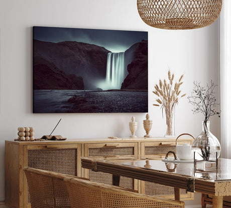 Paul Sinus Wandbild 120x80cm Wasserfall bei Nacht Norwegen Dunkel Fotokunst