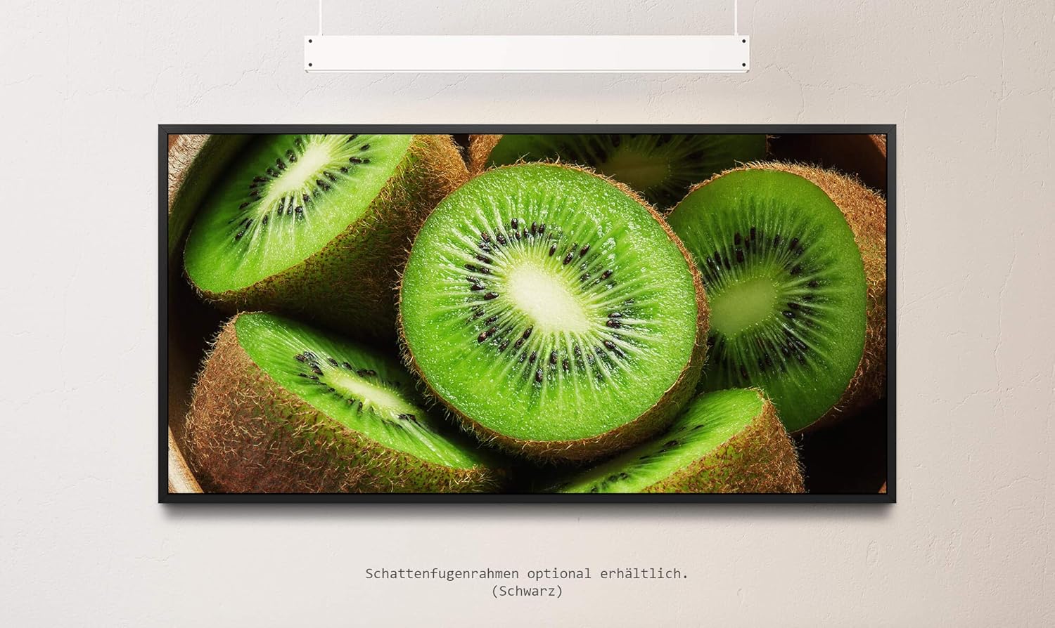 Kiwis in einer Holz Schüssel ca. 130x70cm Wandbild inklusive Schattenfugenrahmen schwarz - Panorama Leinwand Bild XXL Format Wandbilder Wohnzimmer Wohnung Deko Kunstdrucke