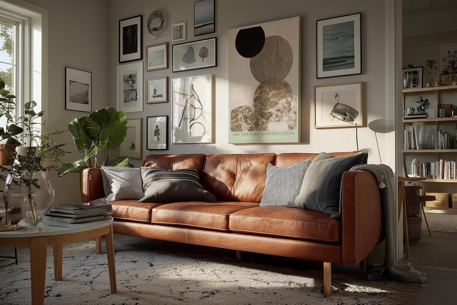 Paul Sinus Wandbild in 40x60cm The Texture Constellation – Minimalistische Kreiskomposition in Schwarz, Beige und Marmorstruktur
