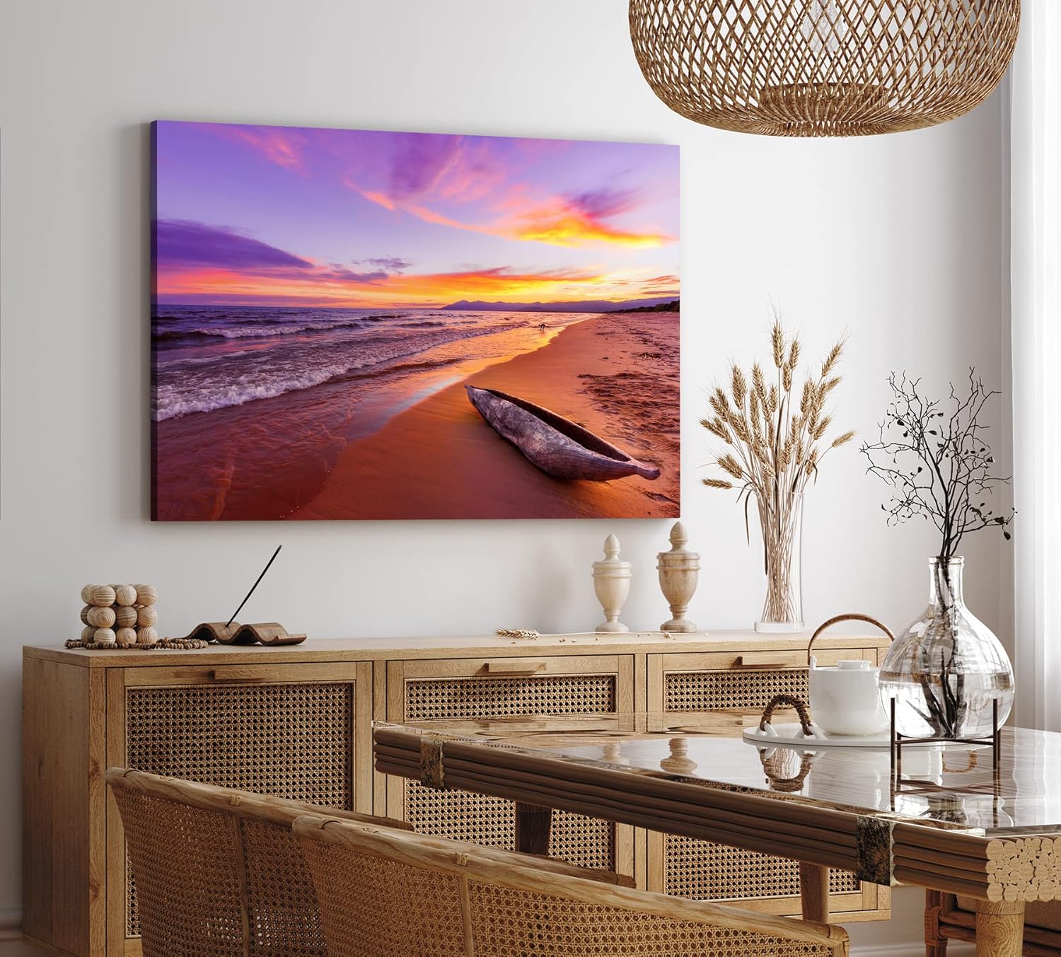 Paul Sinus Wandbild 120x80cm Südseeparadies Meer Strand Sonnenuntergang Abendröte Boot