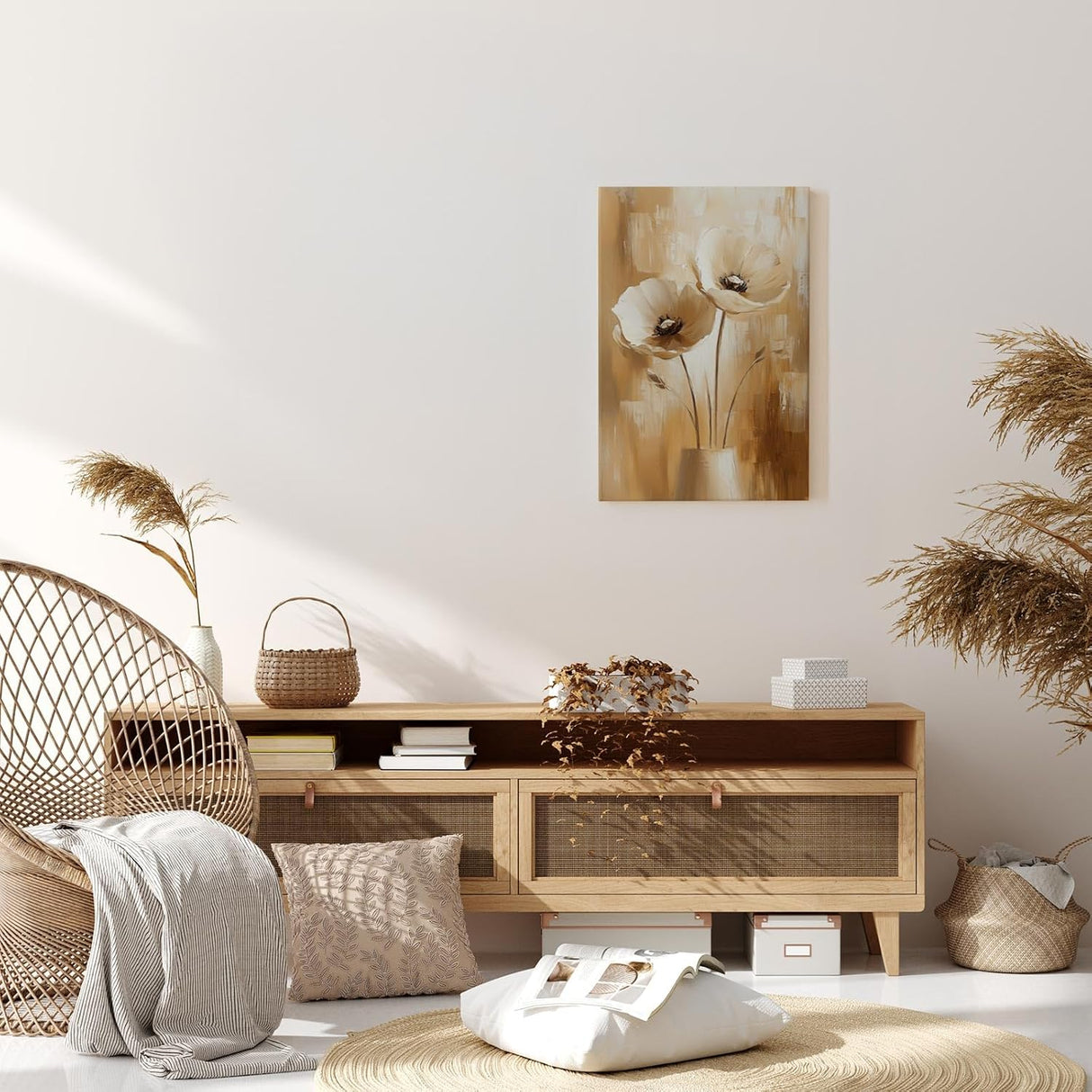 Paul Sinus 60x90cm Wandbild Blütenträume in Beige – Ausdrucksstarke Mohnblumen als stilvolles Highlight für elegante Wohnräume