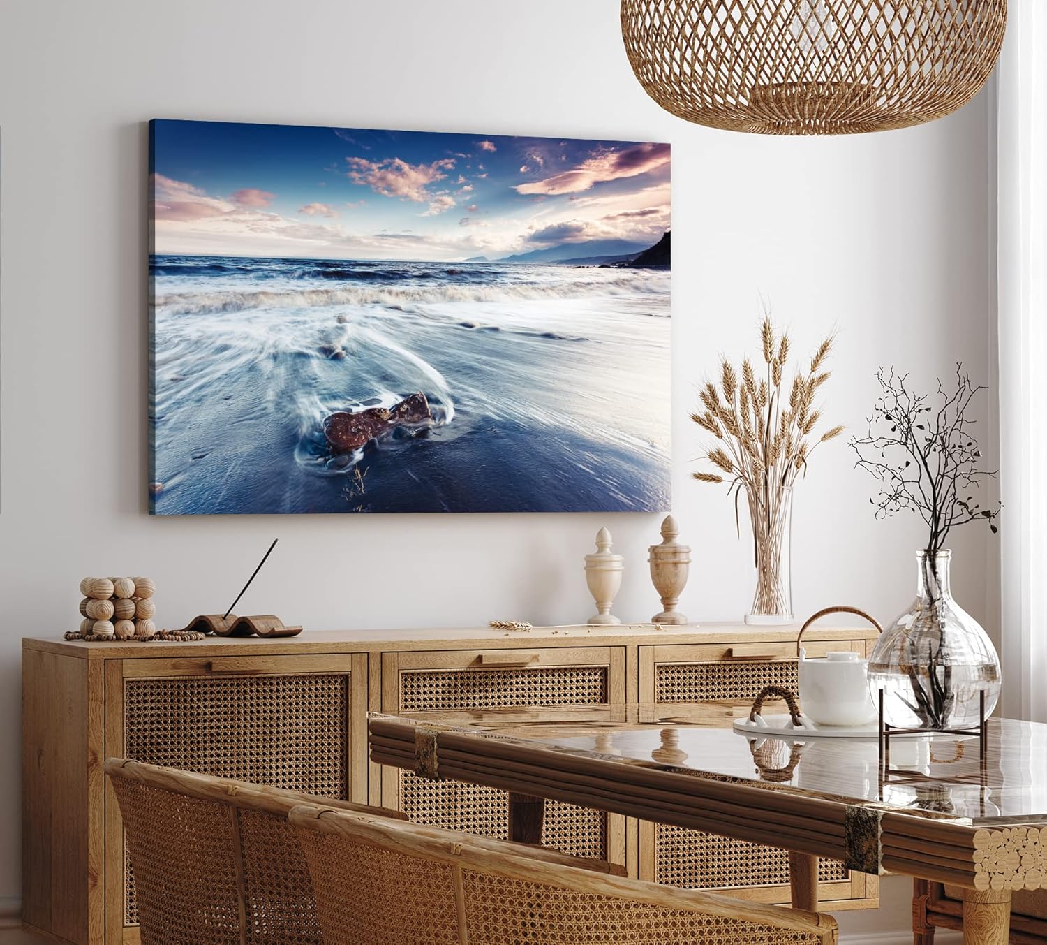 Paul Sinus Wandbild 120x80cm Wellen Strand Felsen Horizont Ozean Wolken