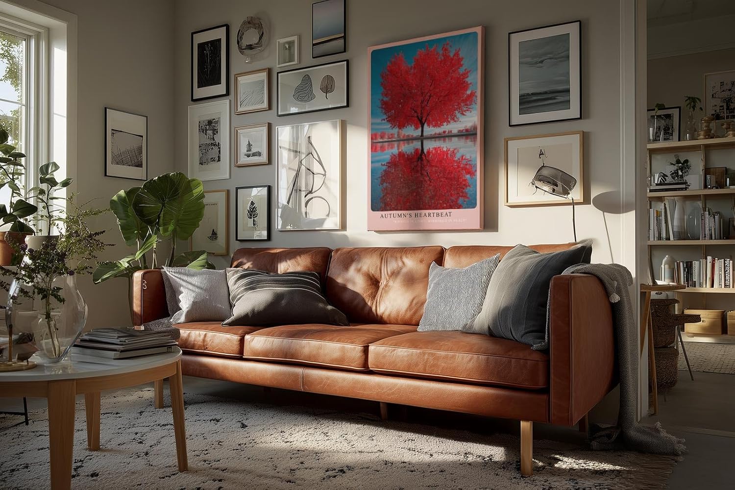 Paul Sinus Wandbild in 40x60cm Autumn's Heartbeat Roter Herbstbaum mit Spiegelung im Wasser unter blauem Himmel für elegante Wohnraumgestaltung