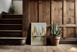Paul Sinus Kunstdruck 40x60cm Golden Regatta – Segelboote in Gold und Weiß auf Wasser in dynamischer Malerei