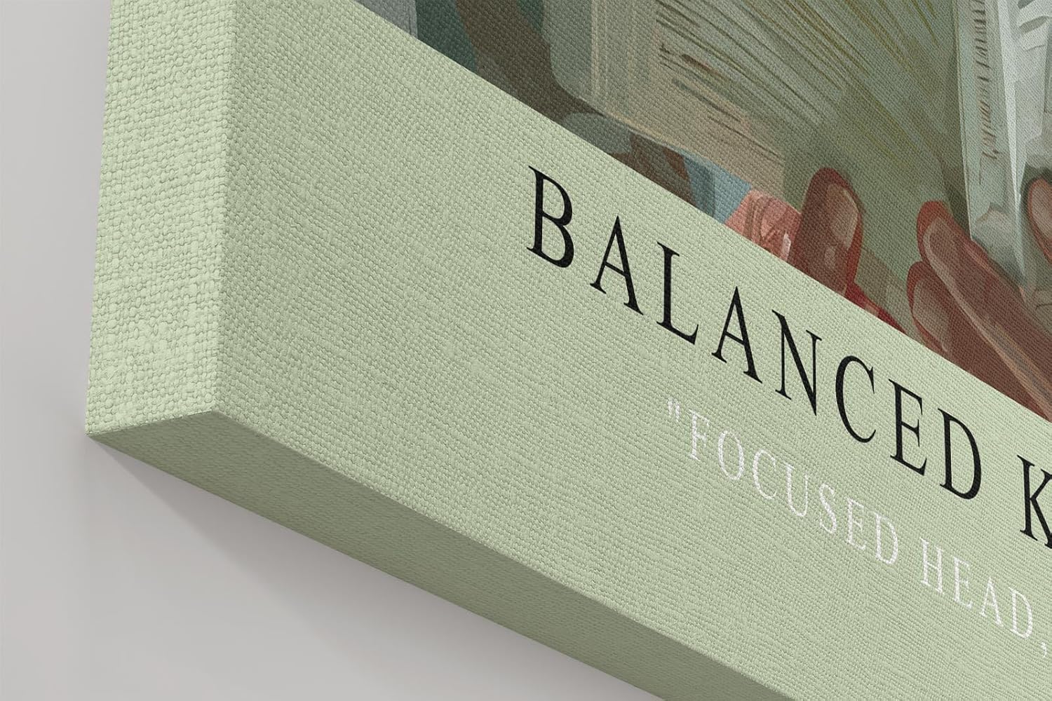 Paul Sinus Wandbild in 40x60cm Balanced Knowledge – Kreatives Porträt einer jungen Frau mit Apfel auf dem Kopf, vertieft ins Lesen, moderne Bilder mit ausdrucksstarker Komposition