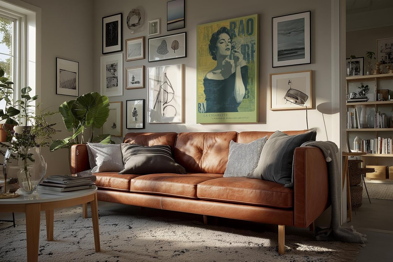 Paul Sinus Wandbild in 40x60cm La Cigarette – elegante Frau im Retro-Stil mit Zigarette, künstlerisches Porträt in Grüntönen