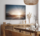 Paul Sinus Wandbild 120x80cm Straße Sonnenuntergang Berge Landschaft Sonnenstrahlen