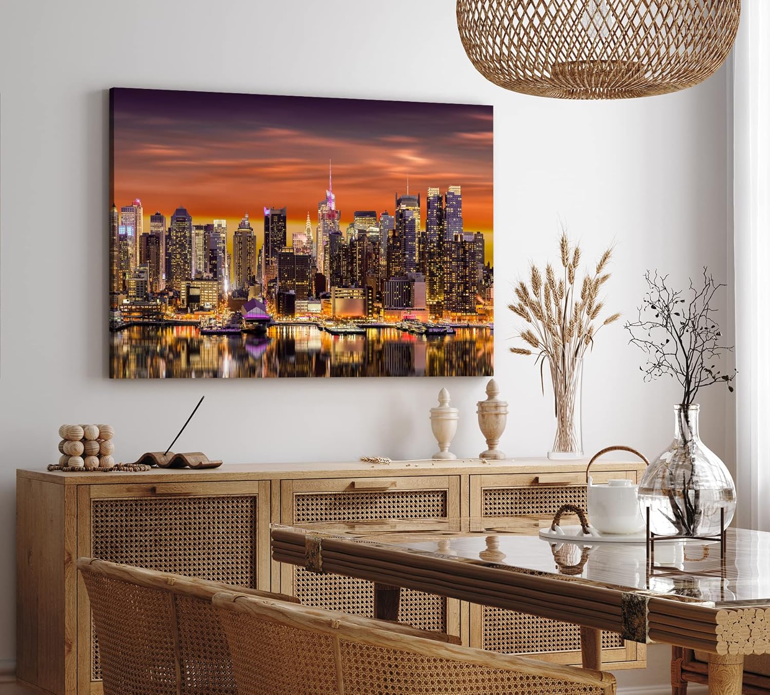 Paul Sinus Wandbild 120x80cm New York bei Nacht Wolkenkratzer Skyline