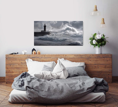 Leuchtturm in Portugal ca. 130x70cm Wandbild inklusive Schattenfugenrahmen schwarz - Panorama Leinwand Bild XXL Format Wandbilder Wohnzimmer Wohnung Deko Kunstdrucke