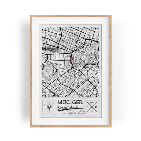 Paul Sinus Bilderrahmen einzigartiger Stadtplan mit deinen GPS Koordinaten und Namen. 30cm x 42cm Holz Wechselrahmen mit Glas und Passepartout. Geschenkidee. Vintage (ohne Rahmen)