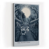 Paul Sinus Wandbild in 40x60cm The Silent Stag – majestätischer Hirsch vor Vollmond im nächtlichen Wald, detailreiche Illustration in kühlen Blautönen