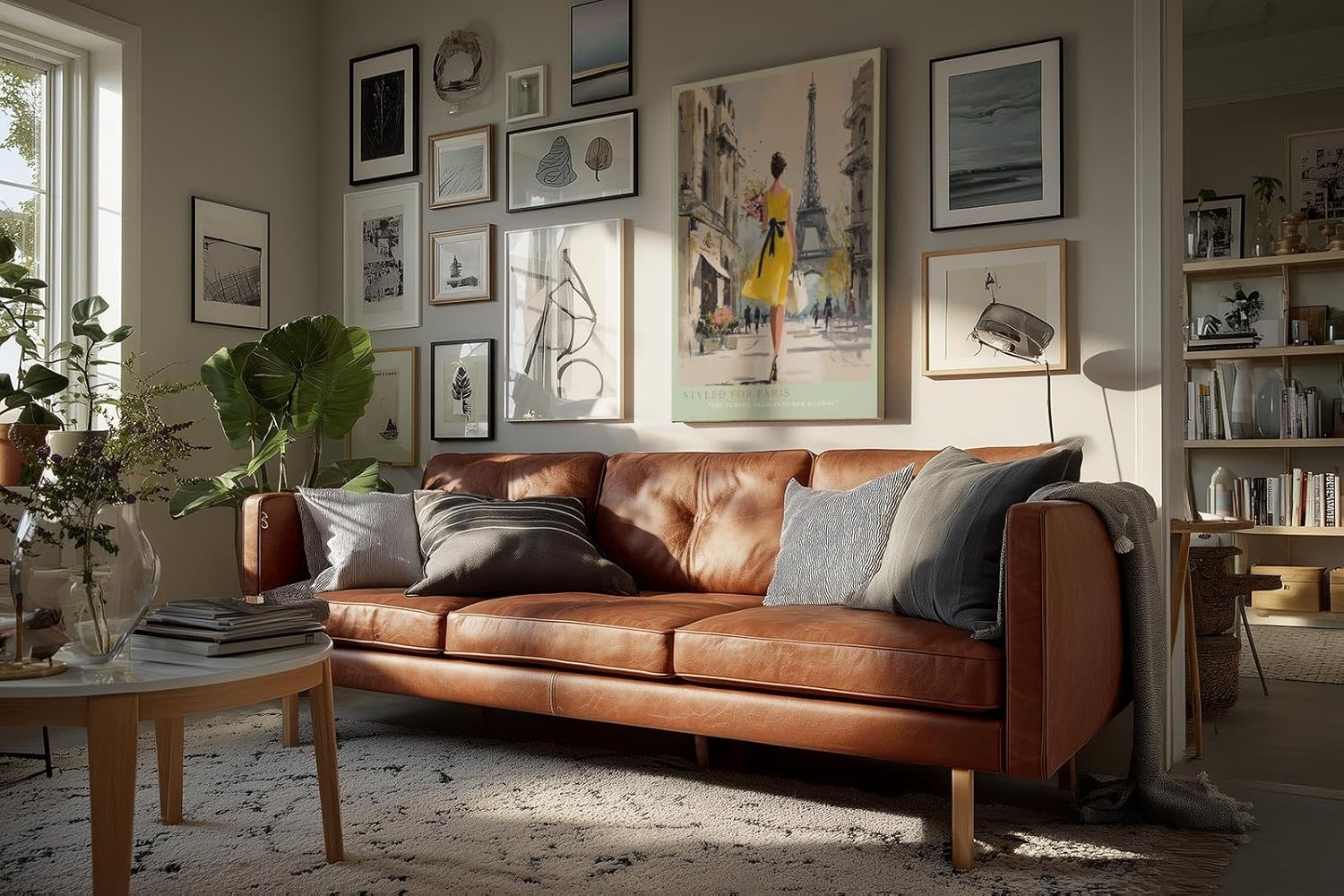 Paul Sinus Wandbild in 40x60cm Frau im gelben Kleid vor dem Eiffelturm – stilvolle Stadtszene mit französischem Charme für elegante Raumgestaltung