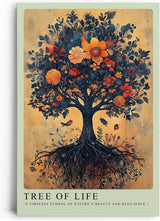 Paul Sinus Leinwandbild 40x60cm Tree of Life – Symbolhafte Naturkunst, detailreich verzweigter Baum mit blühenden Blüten, verwurzelte Kraft