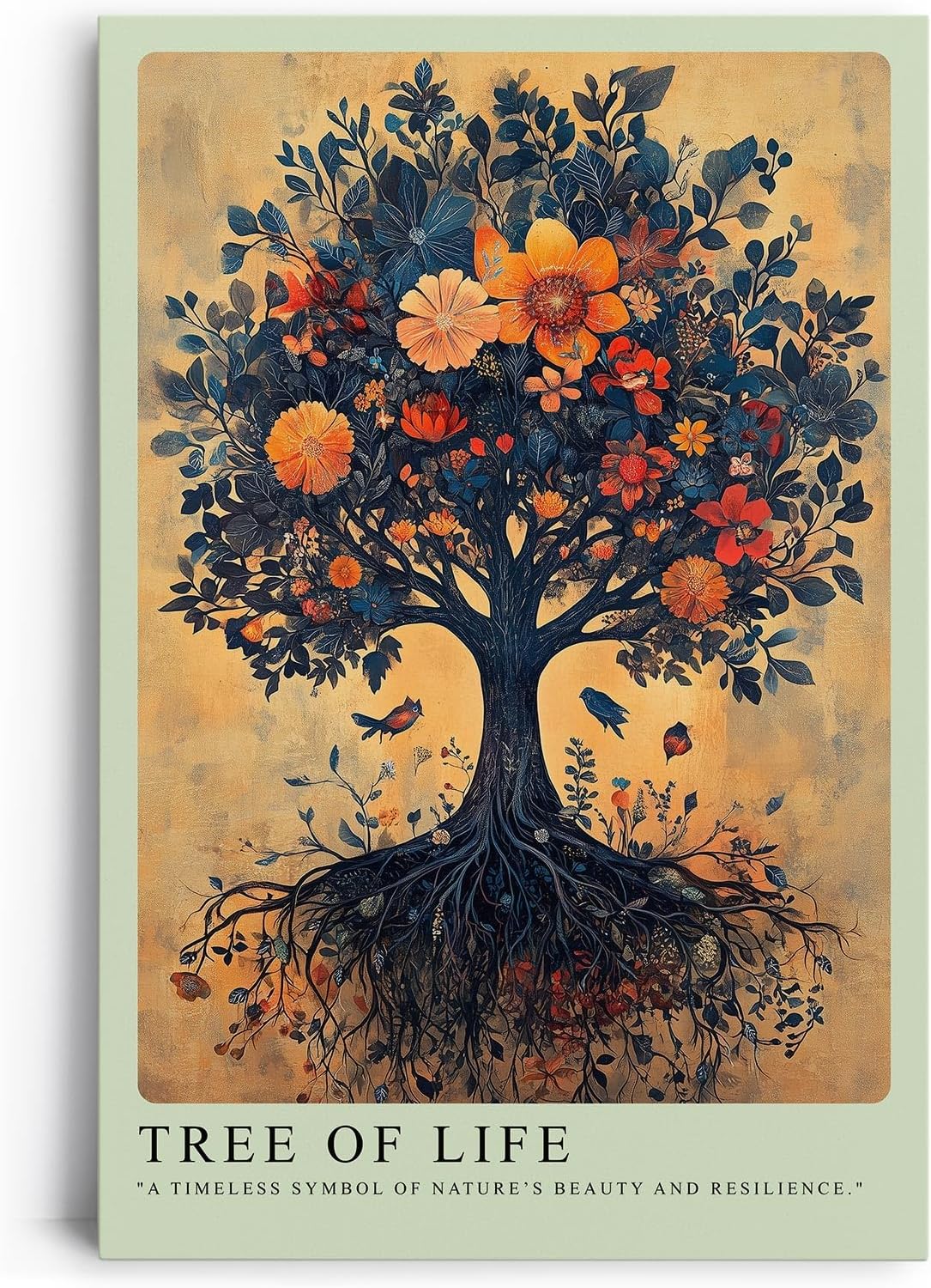 Paul Sinus Leinwandbild 40x60cm Tree of Life – Symbolhafte Naturkunst, detailreich verzweigter Baum mit blühenden Blüten, verwurzelte Kraft
