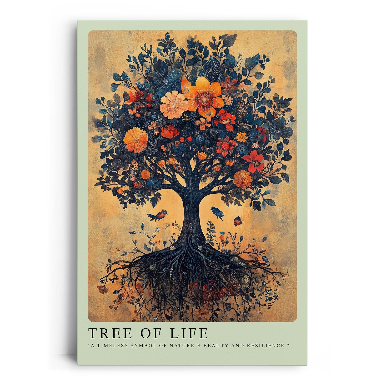 Paul Sinus Leinwandbild 40x60cm Tree of Life – Symbolhafte Naturkunst, detailreich verzweigter Baum mit blühenden Blüten, verwurzelte Kraft