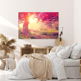 Wandbild 120x80cm Wald Herbst rote Blätter Natur Baum Eiche Sonnenschein