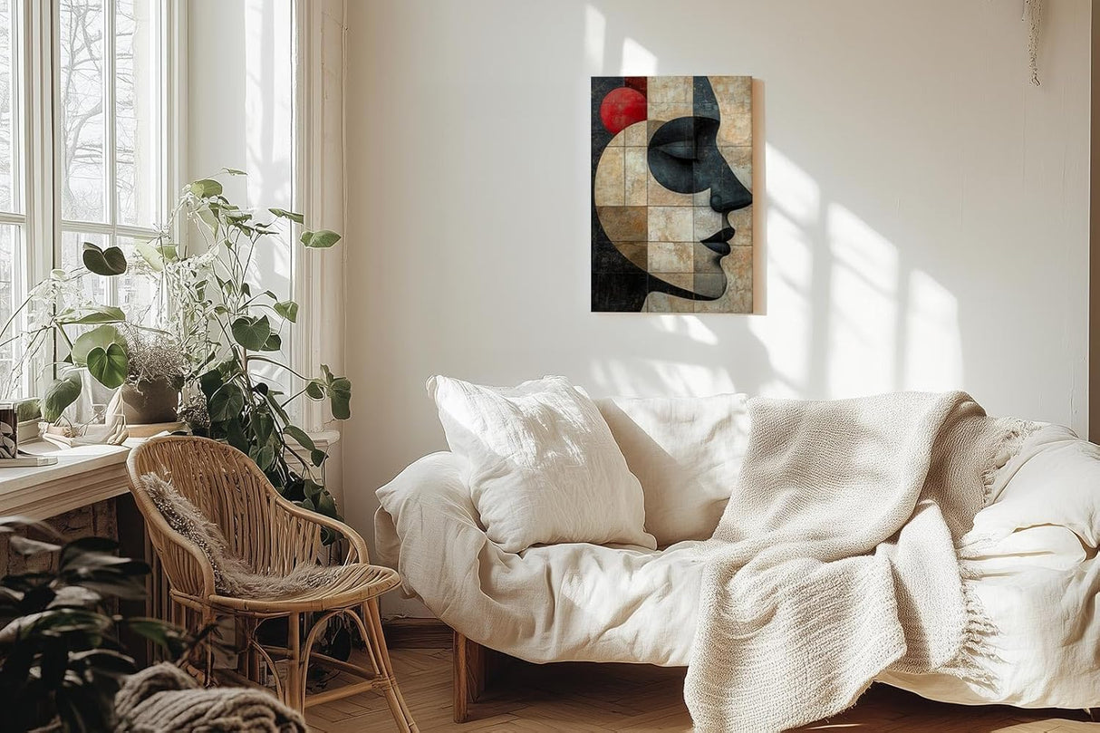 Paul Sinus 60x90cm Wandbild Silent Grace – Abstraktes Frauenprofil in ruhiger Farbkomposition auf Leinwand Holzrahmen