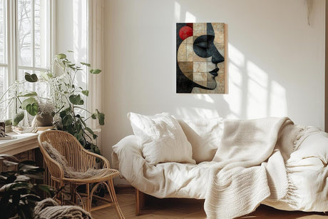 Paul Sinus 60x90cm Wandbild Silent Grace – Abstraktes Frauenprofil in ruhiger Farbkomposition auf Leinwand Holzrahmen
