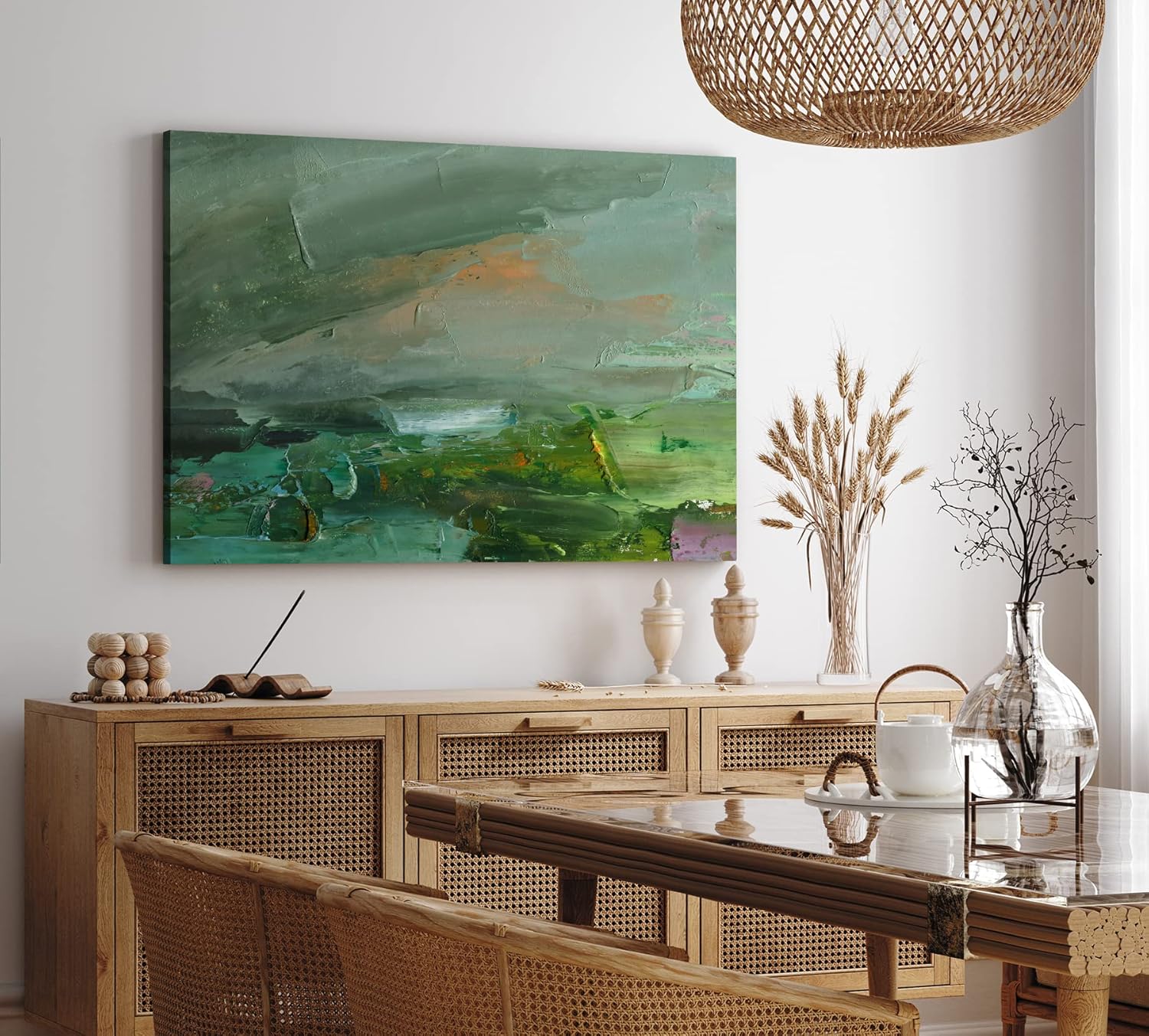 Paul Sinus Wandbild 120x80cm Grüne Farben Abstrakt Kunstvoll Spachtelstruktur Modern