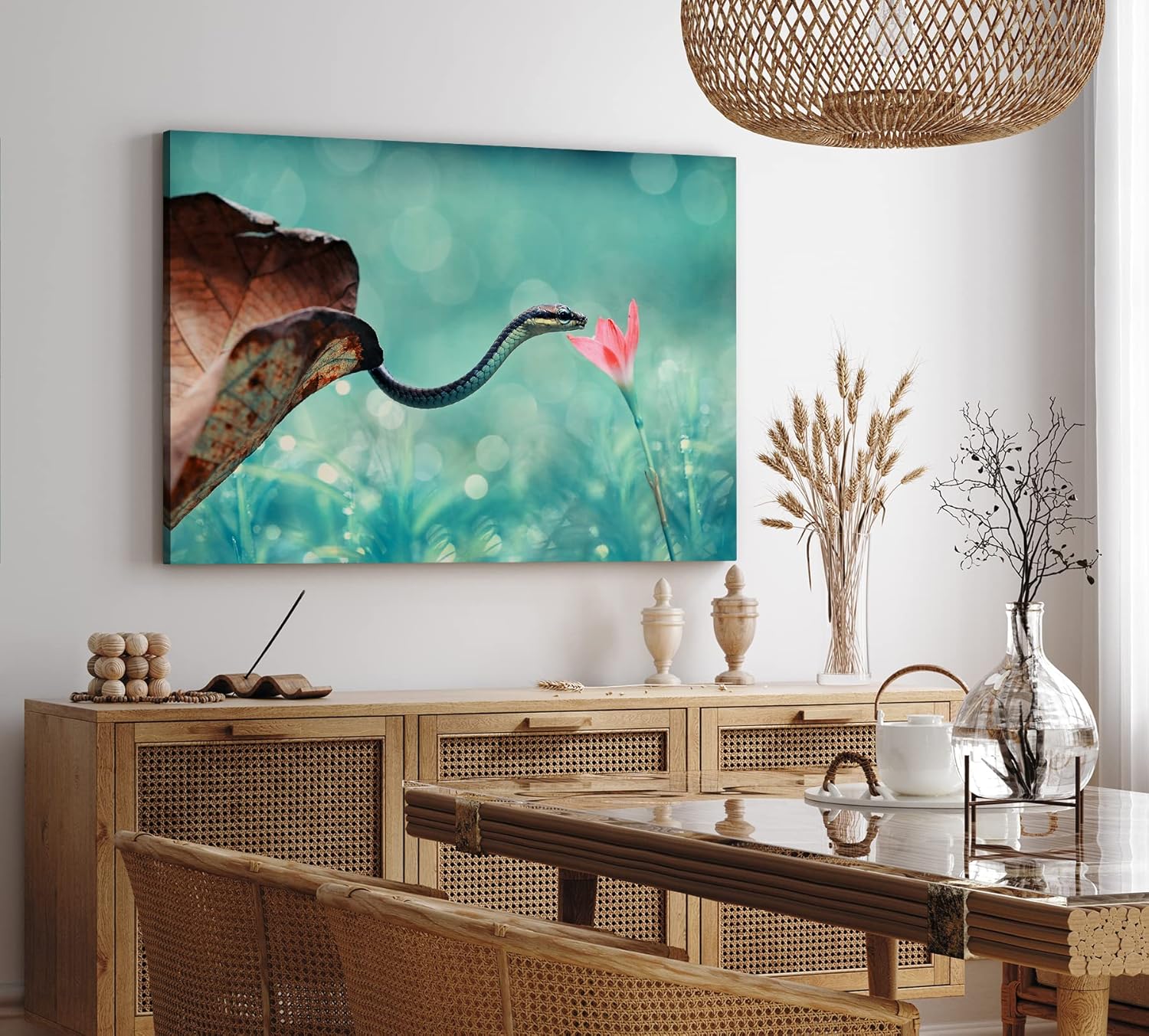 Paul Sinus Wandbild 120x80cm Babyschlange Schlange Blüte Tierfotografie Kunstvoll