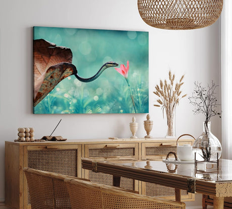 Paul Sinus Wandbild 120x80cm Babyschlange Schlange Blüte Tierfotografie Kunstvoll
