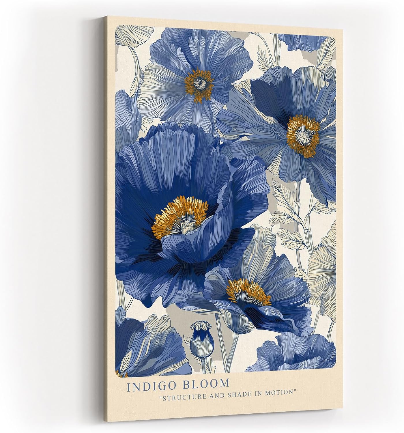 Paul Sinus Wandbild in 40x60cm Indigo Bloom Blaue Mohnblüten Illustration in Struktur und Bewegung