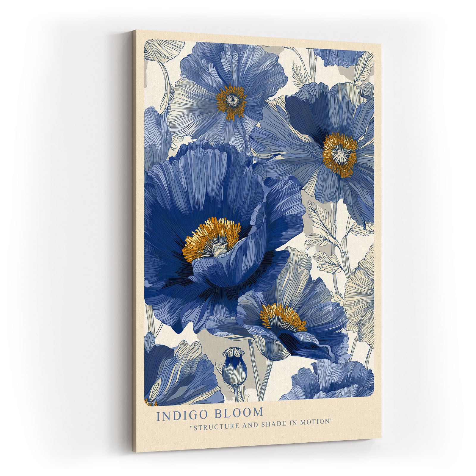 Paul Sinus Wandbild in 40x60cm Indigo Bloom Blaue Mohnblüten Illustration in Struktur und Bewegung