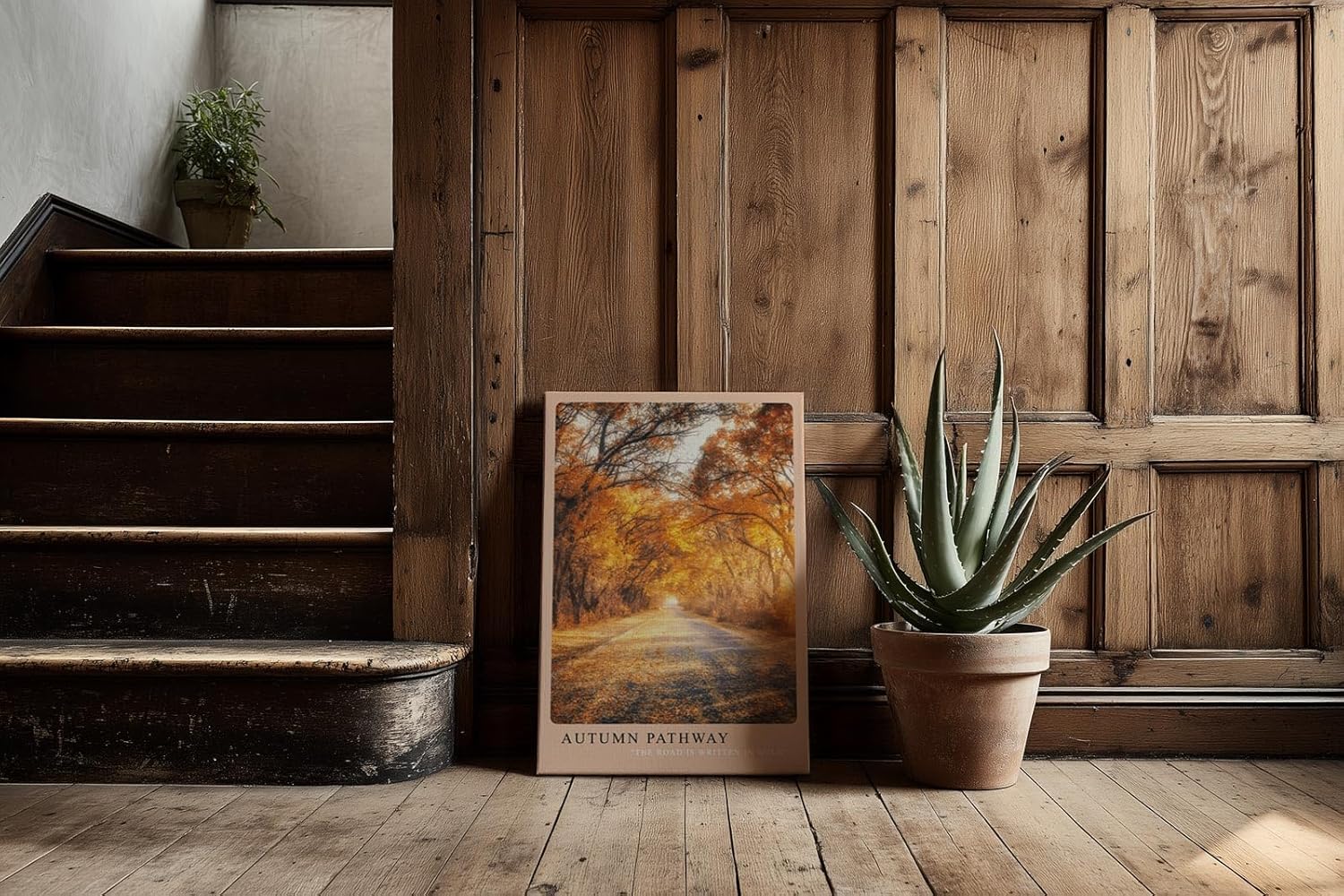 Paul Sinus Kunstdruck 40x60cm Autumn Pathway Herbstlicher Waldweg in Goldtönen The Road is Written in Gold