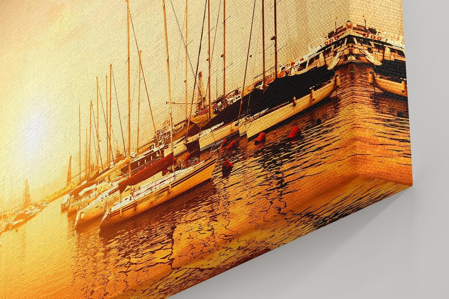 Sinus Art Wandbild 120x80cm Wunderschöner Sonnenuntergang über ruhigem Wasser mit segelnden Booten